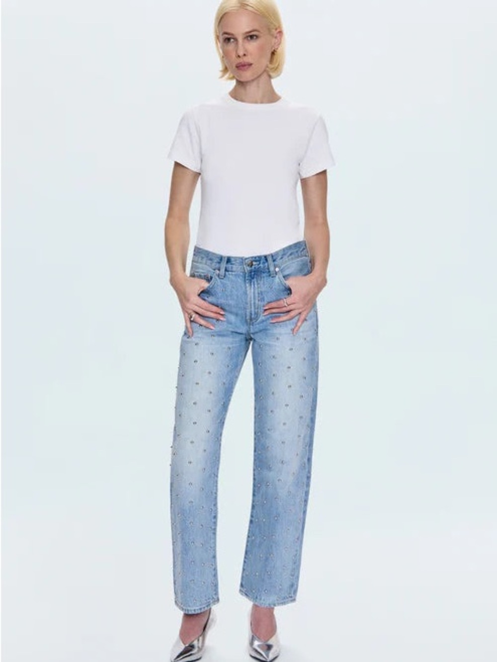 pistola Light Blue Straight-Leg Jeans with Stud Embellishments